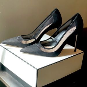 Zara Black Suedette + Mesh Pointed toe pumps, sz.EU/41